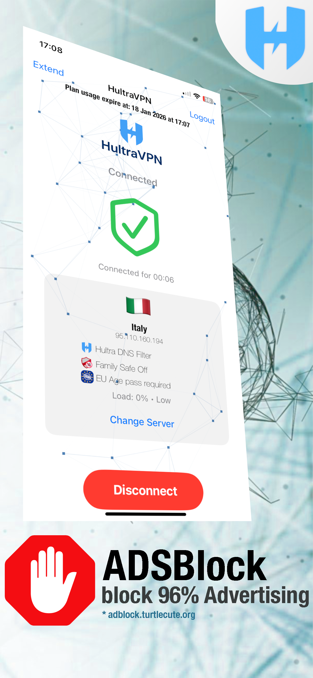 HultraVPN AdBlock Interface